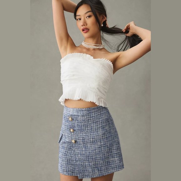 NEW Anthropologie Size M Women's Strapless Pleated Corset Top - White - Picture 1 of 3
